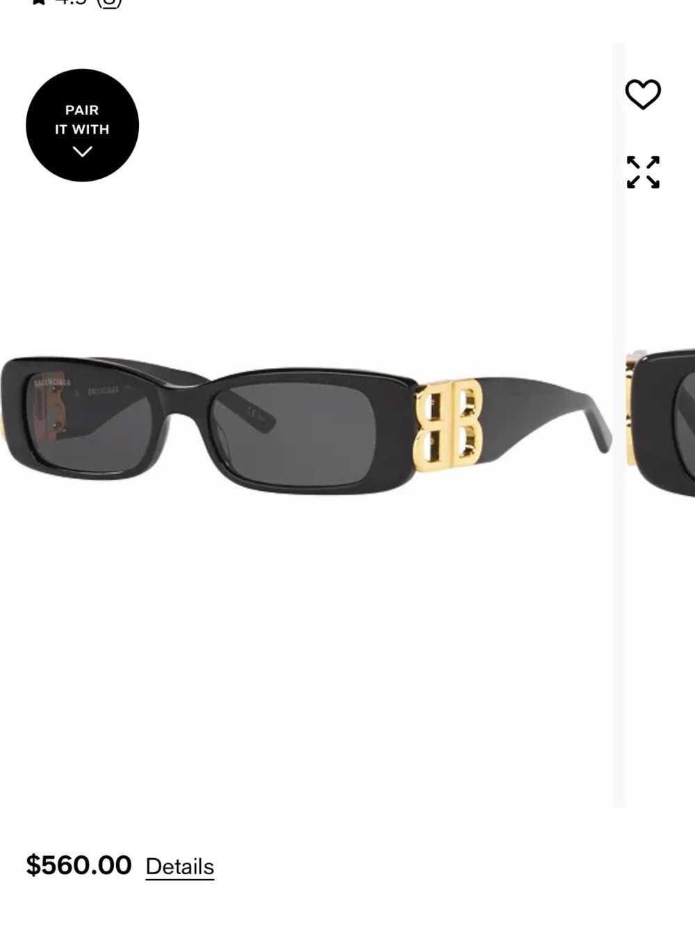 Balenciaga Black Sunglasses with Gold BB Logo Accent